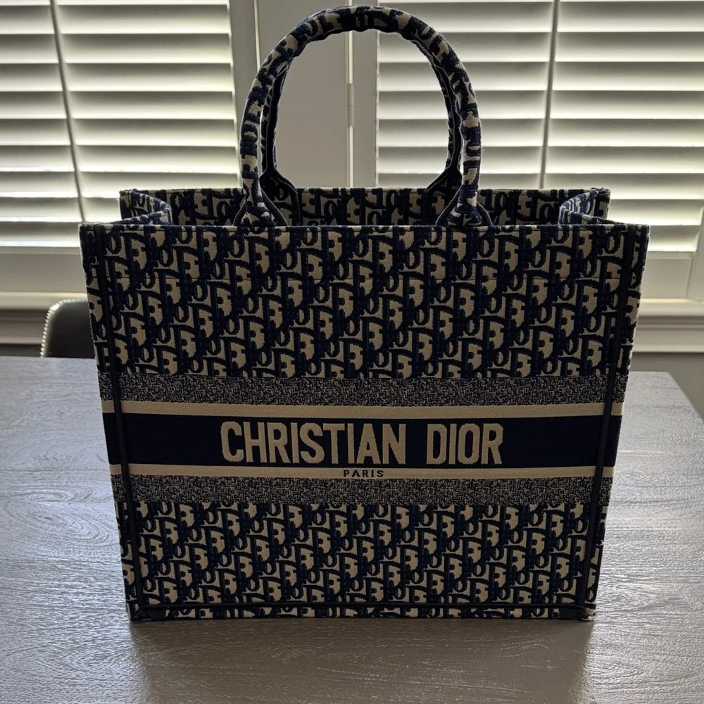 NWOT CD Book Tote, navy and cream, 13” H x 16” W x 6” D - Picture 1 of 6